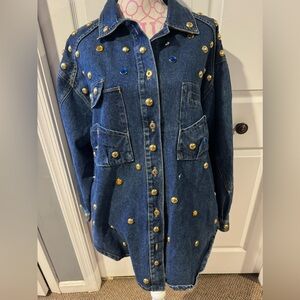 1980S JACKET JEAN STUDDED THICK JEWELS ABSTRACT POCKETS